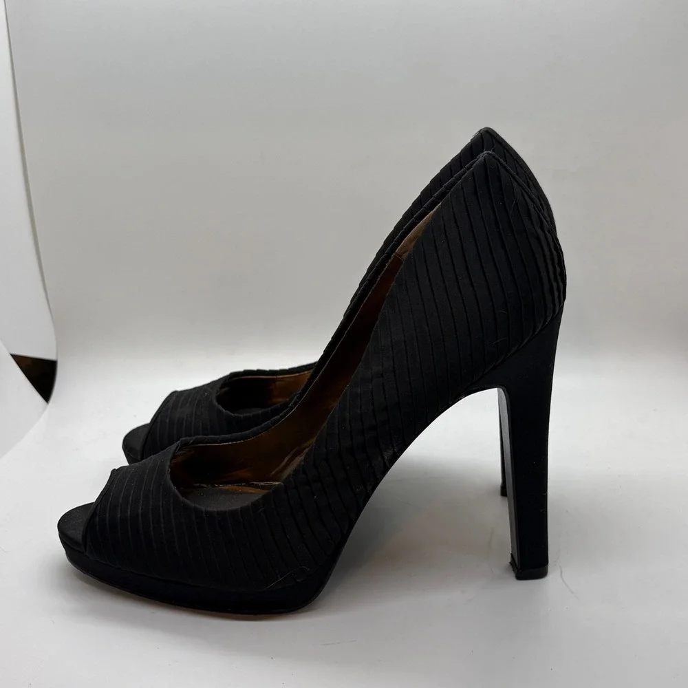 Jessica Simpson Black Pleated Peep Toe Platform Pumps Heels Womens 8.5B 38.5